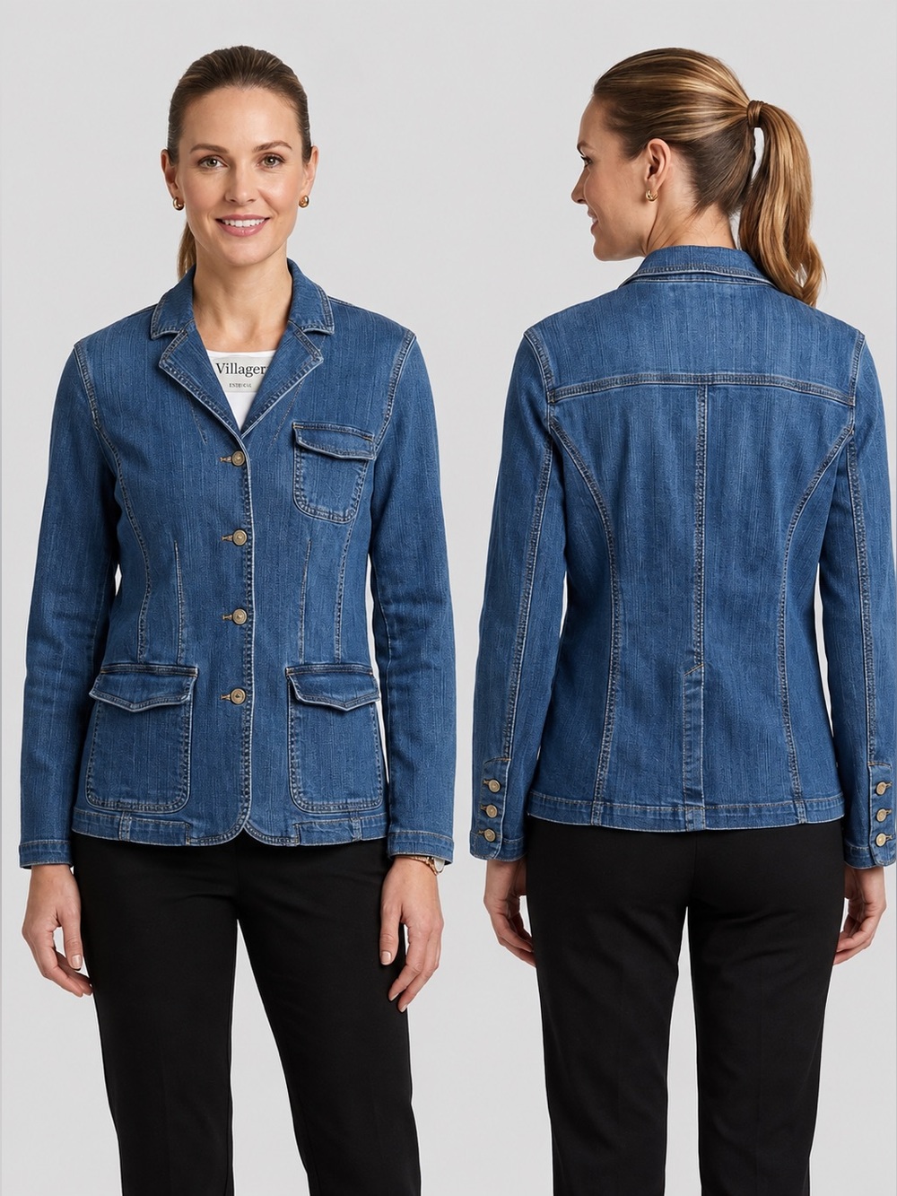 Villager Liz Claiborne Vintage Stretch Denim Jacket / Blazer 10 Medium Wash